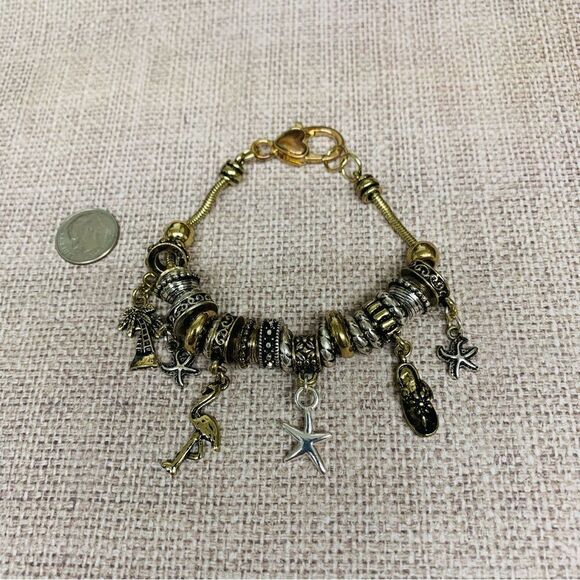Gold and Silver Beach Theme Charm Bracelet - Picture 1 of 2